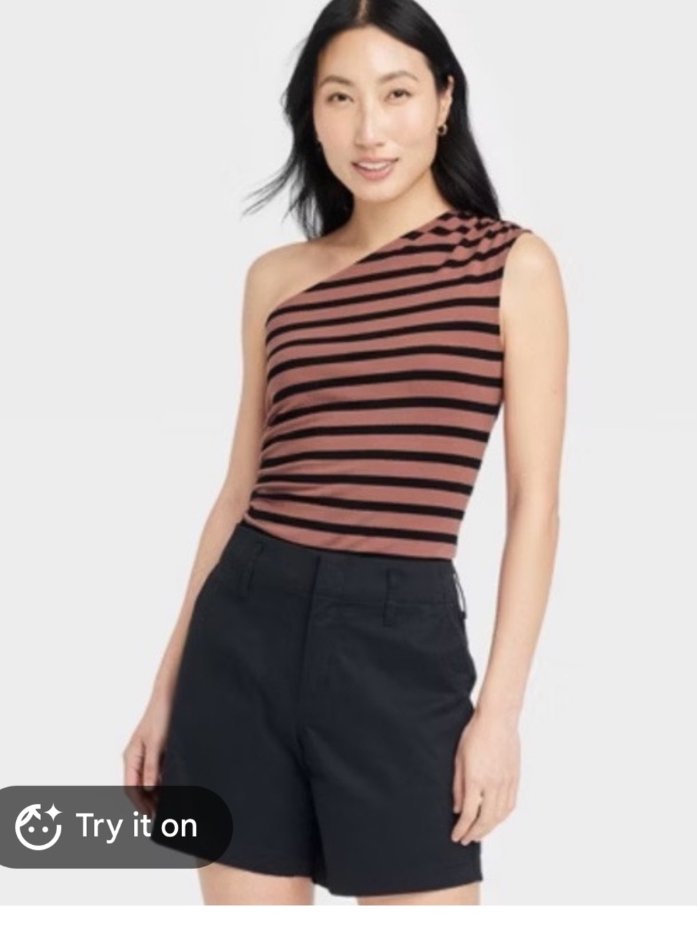 a new day Brown & Black One-Shoulder Striped Tank